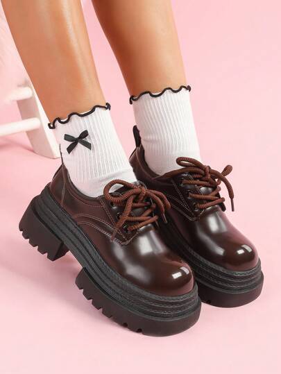 CUCCOO DOLLMOD Dammode Lace-Up Casual Daily Loafers med tjock sula