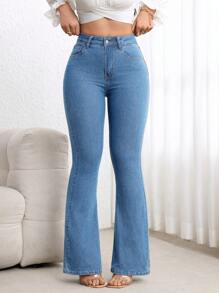 EMERY ROSE 大码休闲破洞修身喇叭牛仔裤，秋季女装喇叭牛仔裤女式高腰牛仔裤靴型牛仔裤女式牛仔裤