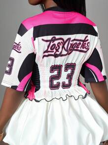 Slaydiva 女式针织数码印花束腰上衣女式夏季T恤 - 彩色 - 查看 5