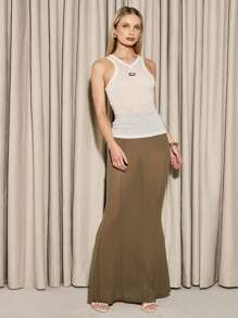 AiiRZ Elegant Fishtail Maxi Skirt High Waist Fitted Evening Special Occasion Floor Length Party Wedding Guest Formal Skirt Long Mermaid Style - Green - View 1