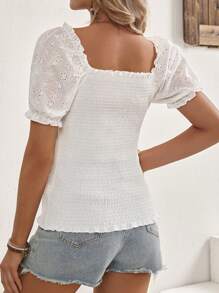 SHEIN Comfortable Eyelet Embroidered Puff Sleeve Sealed Maternity Top
