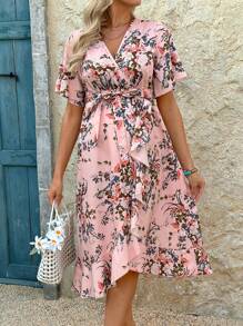 SHEIN Vestido de Gestante Casual com Estampa Floral All-Over para Férias - Multicolorido - Visão 3