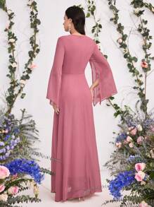 Coutiva Váy phù dâu chiffon mới, váy dạ hội trang trọng, váy dài tay ôm cho tiệc - Màu Hồng baby - Xem 2