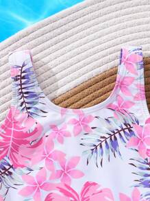 Baby Girls' Tropical Print Bow Ruffles One Piece Swimsuit, Baby Summer Beach Vacation Swimwear - Multicolor - View 3