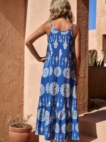LanaWest Women's Printed Fabric Loose Casual Beach Vacation & Daily Wear Cami Dress - Blue - View 2