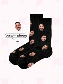 1 Pair Custom Face Socks, Personalized Funny Socks, Anniversary Gift, Valentine Gift, Birthday Gift, Wedding Gift, Boyfriend, Girlfriend, Family, Friends, Father's Day Gift - Multicolor - View 2