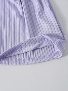 SHEIN Girls' Chic Street Style Asymmetric Sleeveless Mesh Ruffle Trim Solid Color Mini Snug Fit Party Club Dress - Purple - View 5