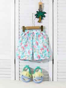 Pantalones cortos de baño con estampado de flamencos para niño pequeño, pantalones cortos de playa con cintura elástica, conjunto de playa de verano para niño pequeño