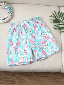 Pantalones cortos de baño con estampado de flamencos para niño pequeño, pantalones cortos de playa con cintura elástica, conjunto de playa de verano para niño pequeño