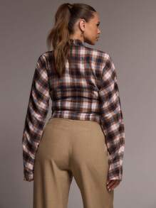 MUSERA High Neck Cinched Waist Long Sleeve Slouch Top Spring