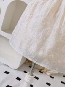 SHEIN Glamorique Kids Young Girl Spring & Summer Elegant Embroidered Mesh Texture Ruffle Sleeve Bow Princess Dress - Apricot - View 3