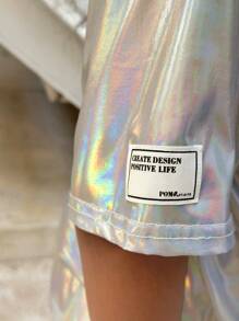 SHEIN Leap Crew Tween Girl Street Cool Knitted Crew Neck Short Sleeve Top - White - View 4