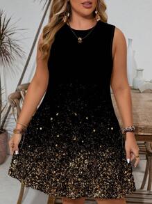 EMERY ROSE Plus Size Women Casual Minimalist Sleeveless Round Neck Dress, Suitable For Summer Chic Dress