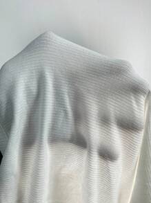 Flirla 1pc Women's Casual Square Neck Ribbed Short Sleeve T-Shirt With Padding, White, Versatile For All Seasons