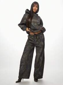 MISSGUIDED 超大阔腿慢跑裤运动休闲运动裤迷彩印花舒适街头抽绳休闲裤秋冬时尚