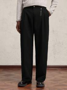 SHEIN X ELOISA & ORSON AKNOTIC Business Casual Pantalones casuales holgados de pana para hombre con decoración de letra metálica, cintura elástica y pierna recta