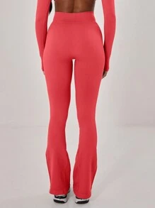 Musera Sport Ribbed Waist Flare Yoga Sports Trousers, Padel, Tennis, Pickleball Gym Fitness - Red - View 3