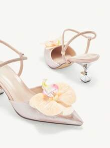 CUCCOO CHICEST Fashionable Elegant Rhinestone Butterfly Glitter Bow Silver Ankle Strap Pointed Toe High Heels, Suitable For Banquet, Wedding, Commute, Date, Party, Dinner Spring Break Easter Prom Heels - Champagne - View 12