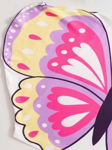 SHEIN Camiseta casual de manga de murciélago con cuello redondo y estampado de mariposa para niña - Blanco - Ver 4