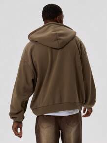 Musero Slogan Zip Up Distressed Hoodie - Coffee Brown - View 5