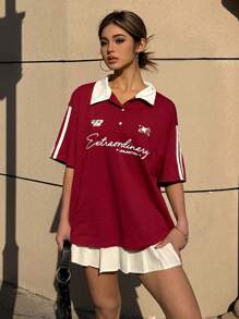 Coolane Polo de estilo vintage de empalme para niñas preadolescentes primavera/verano, diseño a juego para pareja