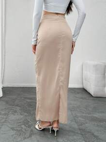 Modelyn 女士紧身 3D 花朵荷叶边下摆半身裙 - 卡其色 - 查看 2