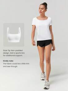 GLOWMODE 吸汗速干镂空后背圆领短袖 T 恤上衣健身慢跑健身房训练