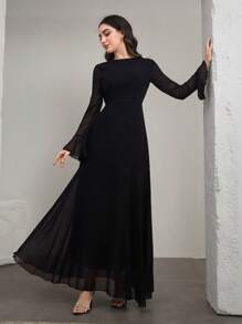 Graceveil 设计别致的喇叭袖紧身连衣裙 - 黑色 - 查看 4