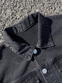 Manfinity EMRG Men's Black Denim Ombre Crop Street Style Boxy Jacket - Black - View 4