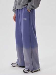 Musero Men Wide Leg Washed Heavy Jersey Sweatpants "NOTHING IS IMPOSSIBLE" Graphic Print SPRING SUMMER - Navy Blue - View 5