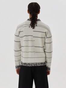 Musero Striped Knit Oversized Jumper Contrast Pattern Collared Polo Style Sweater Autumn Winter Essentials - Multicolor - View 3
