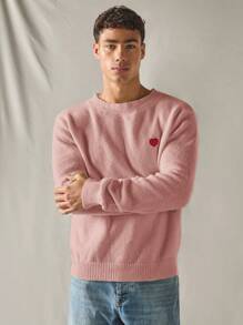 Manfinity VCAY 男士针织休闲宽松长袖毛衣，适合日常穿着，年轻风格，秋冬 - 藕粉色 - 查看 4