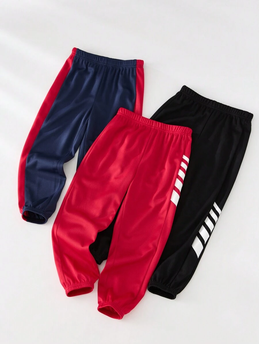 SHEIN Leap Crew 3pcs/Set Young Boy Mesh Breathable Athletic Sweatpants, Suitable For Sports, Running, Physical Education Class In Spring & Summer - Multicolor - View 1