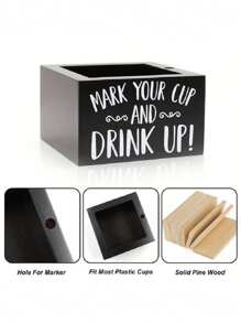 1pc Wooden Disposable Cup Storage Box Square Desktop Bar Coffee Shop Paper Cup Holder,Christmas - Multicolor - View 2