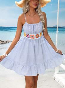 SHEIN VCAY Vestido mini de tirantes con diseño de rayas tejido para mujeres