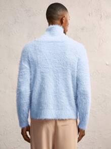 AKNOTIC Business Casual Men's Oversized High Neck Loose Drop Shoulder Long Sleeve Sweater, Suitable For Autumn/Winter - Baby Blue - View 7