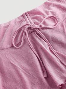 SHEIN MOD Falda de talle bajo con volantes y destellos en color rosa para mujeres de talla grande
