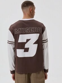 Musero 长袖圆领印花撞色拼接细节T恤，落肩设计，春夏款 - 彩色 - 查看 5