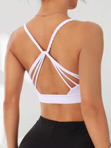 Easithlete Cut Out Back Braided Detail Sports Bra - White - View 2