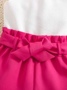 SHEIN Leap Crew 3pcs Baby Girl Casual Fuchsia Vest Top & Shorts & Hat Set For Summer - Pink - View 3