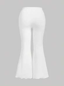 SHEIN MOD 白色百搭高腰开叉大码修身喇叭裤 - 白色 - 查看 2