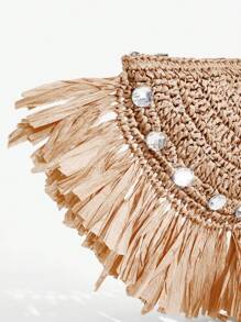 SHEIN SXY Ladies, Women Clutchs, Straw Bag, Fashionable, Elegant, Simple, Personalized, Versatile, Tassels, Diamonds, For Beach, Vacation, Holiday, Summer, Seaside