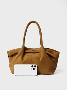 1 pieza Bolso de mano de ante sintético FEISTURE, bolso de mujer elegante y maduro de unicolor y gran capacidad, bolso de trabajo de estilo vintage adecuado para chicas, damas, estudiantes universitarias y trabajadoras de oficina, regalo de Navidad de invierno