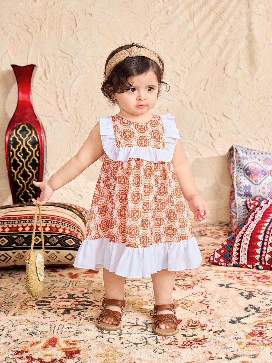 SHEIN 女婴花卉印花夏季度假连衣裙 - 彩色 - 查看 1