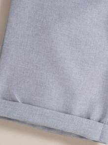 SHEIN Baby Boys Summer New Fashion Simple Plaid Lapel Short Sleeve Shirt With Open Front Placket, Casual Grey Shorts 2 Pieces Outfit, Gentleman Style Handsome Everyday Versatile Set - Blue - View 6