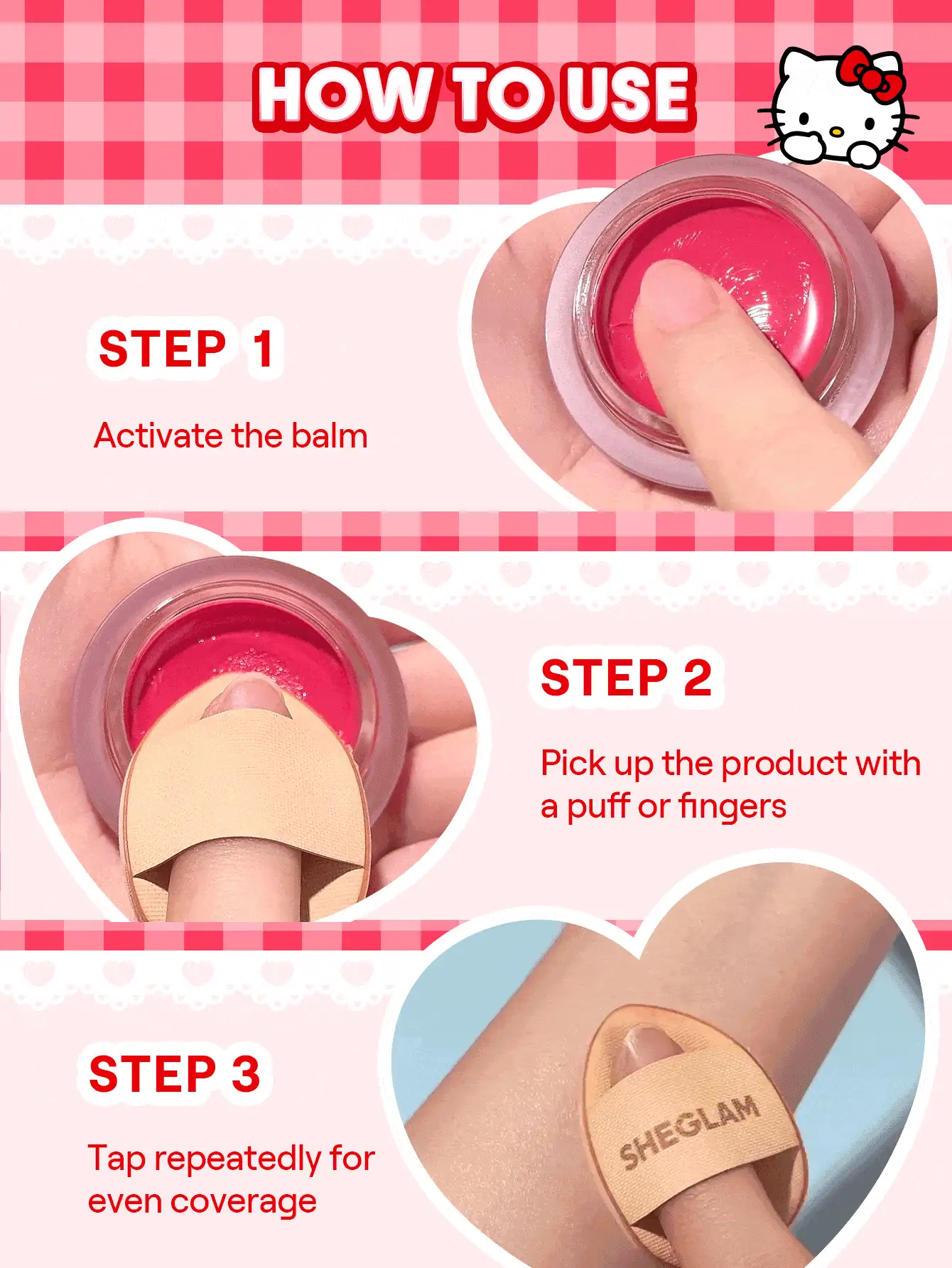 Hello Kitty｜SHEGLAM True Love Dewy Multi-Use Balm-Paw Print Rare Brand Beauty Makeup Face Paint Cosmetic For Women Girls Perfect For Winter Spring Ideal For Y2K Fancy Fashion Suitable For Birthday Gift Party Ready Best Color - Paw Print - View 3