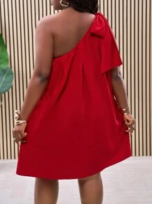 Slaydiva Plus Size Women's Simple Solid Red Casual Dress, Everyday Wear/Valentine's Day - Red - View 3