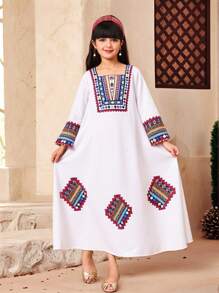 SHEIN 青少年女孩宽松休闲简约方领度假连衣裙