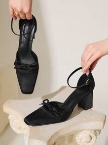 CUCCOO CHICEST Square Toe Low Vamp Sexy Elegant Versatile Women's High Heels Spring Shoes - Black - View 7