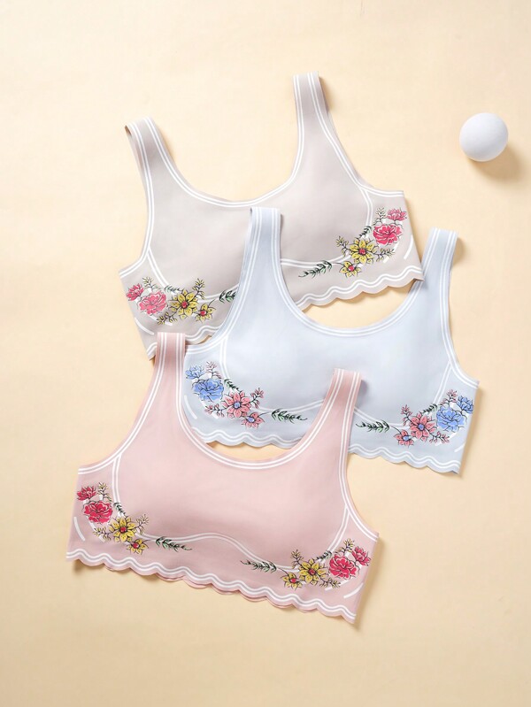 Set de 3 piezas de ropa interior sin costuras con estampado para niñas adolescentes